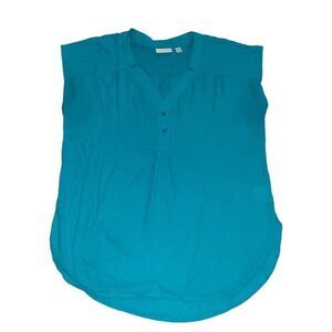 New York & Company Women's Medium Sleeveless Blouse Blue Career Capsule Wardrobe